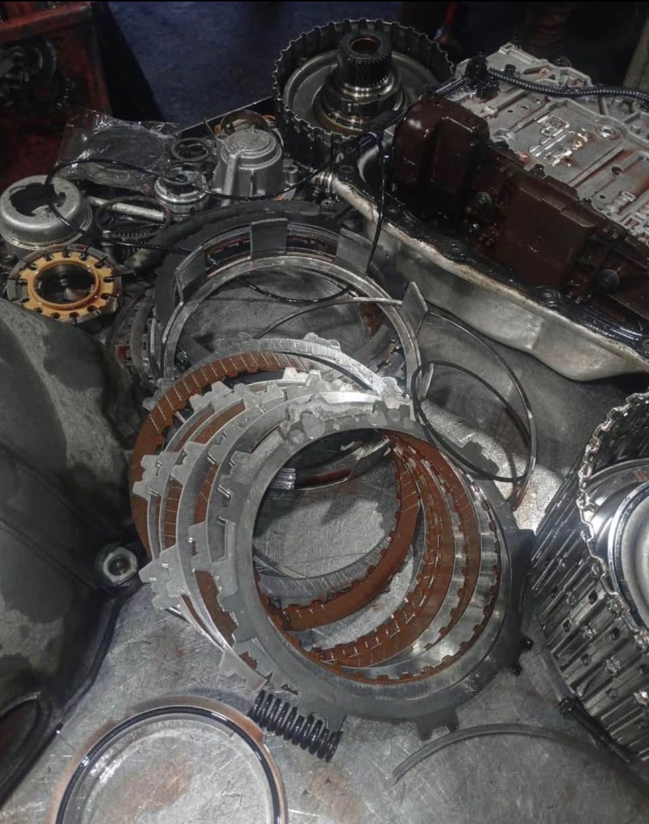 Internal transmission components during a rebuild